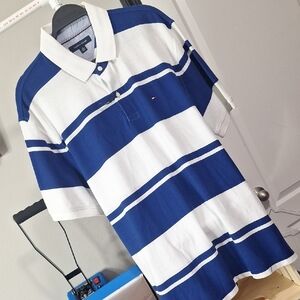 Tommy Hilfiger Men's Polo with Bold Blue and White Stripes
